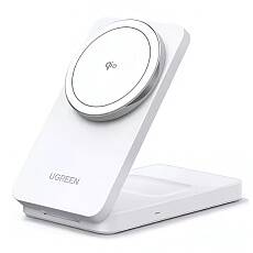 Беспроводное зарядное устройство UGREEN W706 2 в 1 Qi2 15W (Белое)