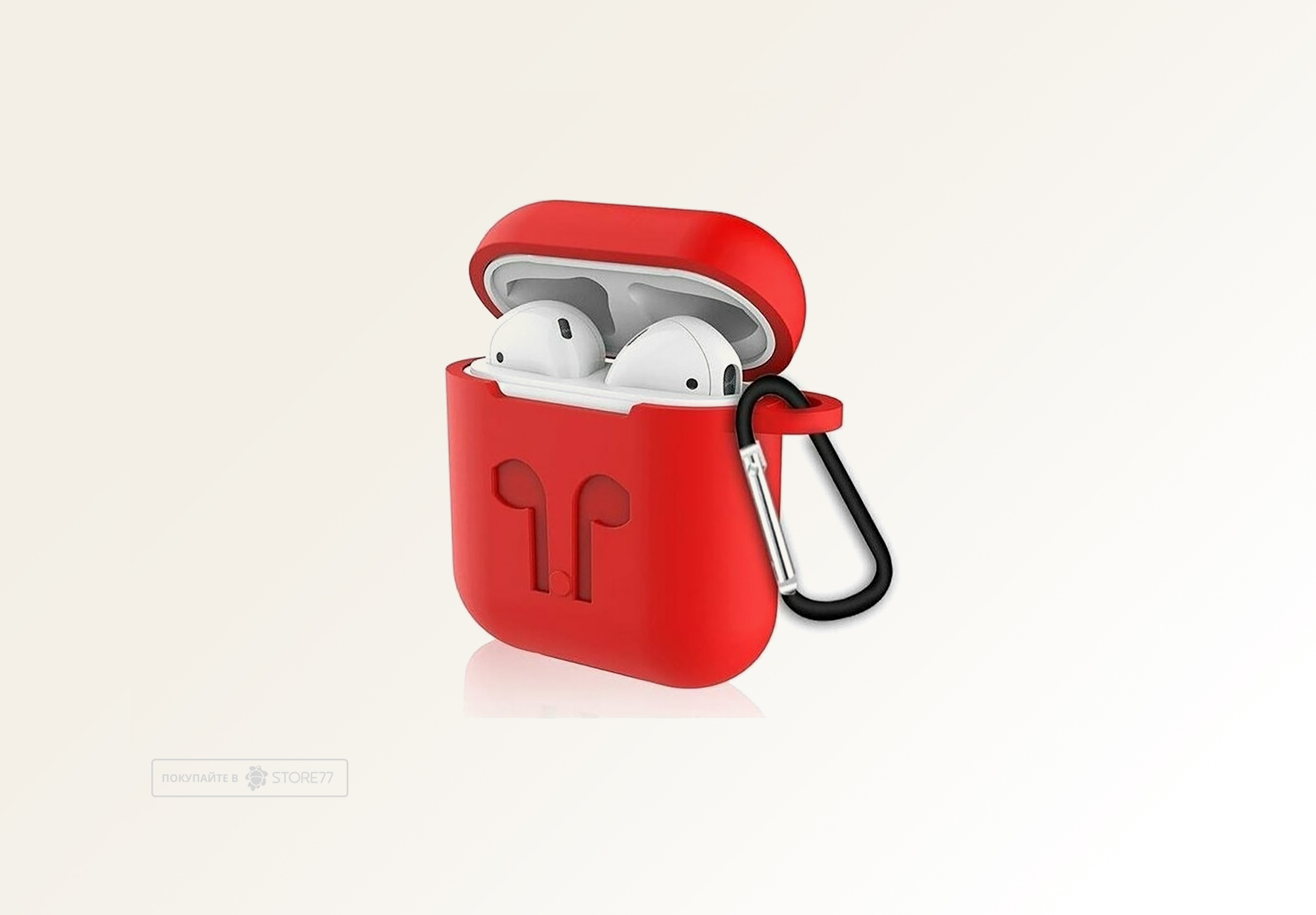 Чехол для Apple AirPods 2 силиконовый с карабином (Красный)