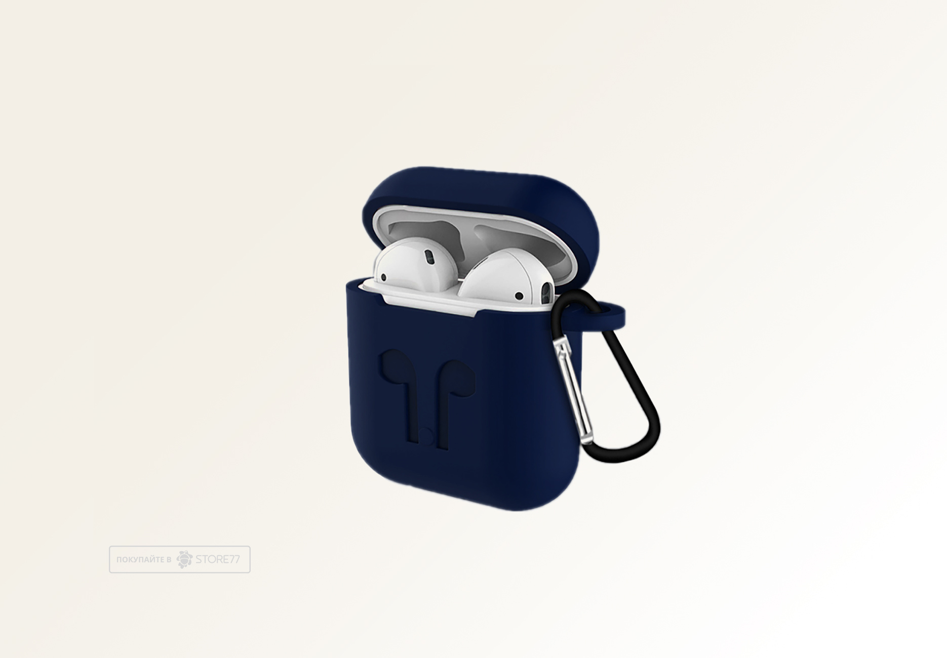 Чехол для Apple AirPods 2 силиконовый с карабином (Темно-синий)