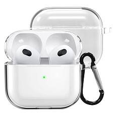 Чехол силиконовый для наушников Apple AirPods 3 с карабином (Прозрачный)