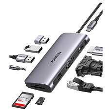 Переходник Ugreen CM179 Multi Ports USB-C Docking Station 10в1 (Серый космос) 