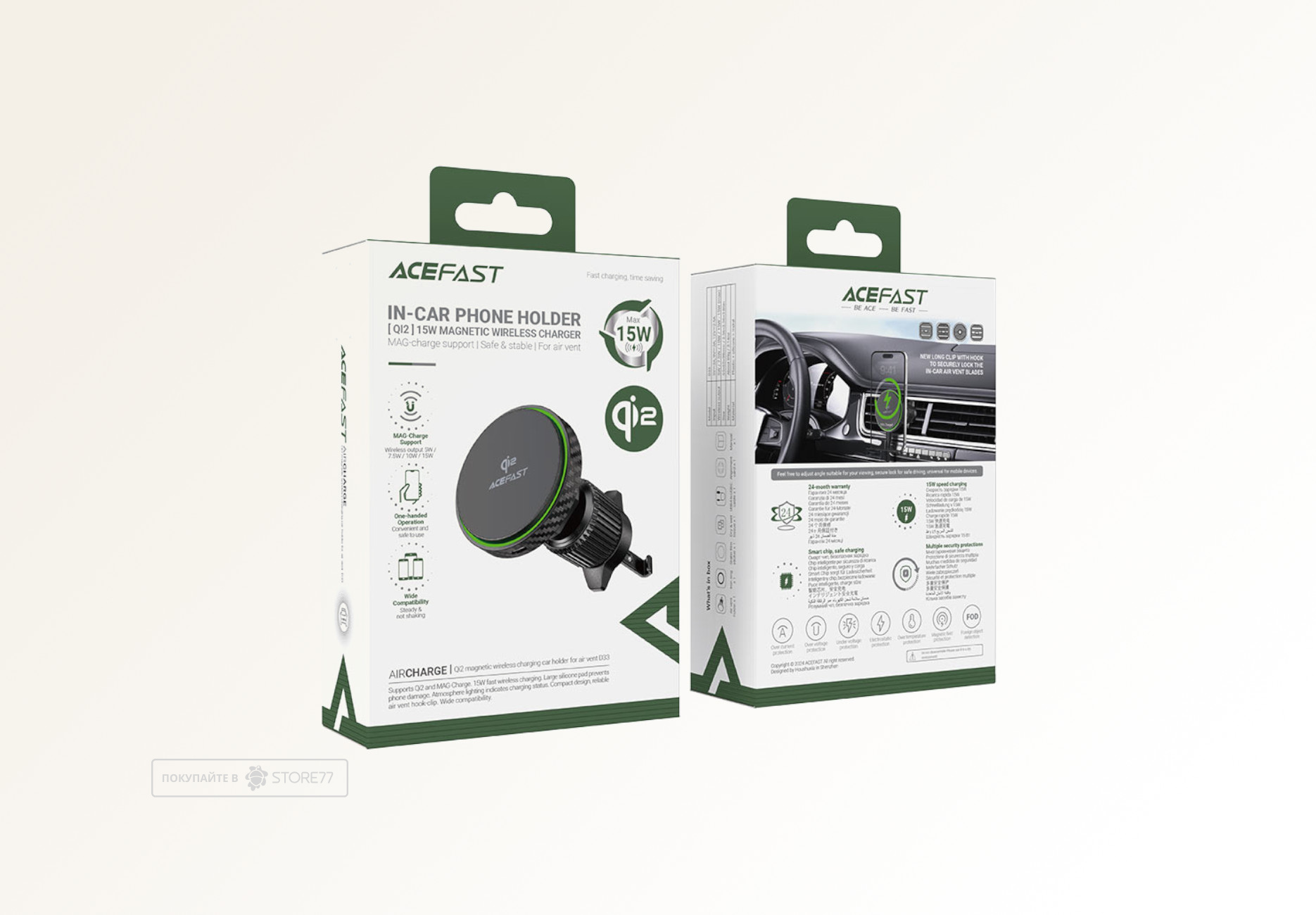 Автомобильный держатель ACEFAST D33 Magnetic Wireless Qi2 Charger 15W с MagSafe (Черный)