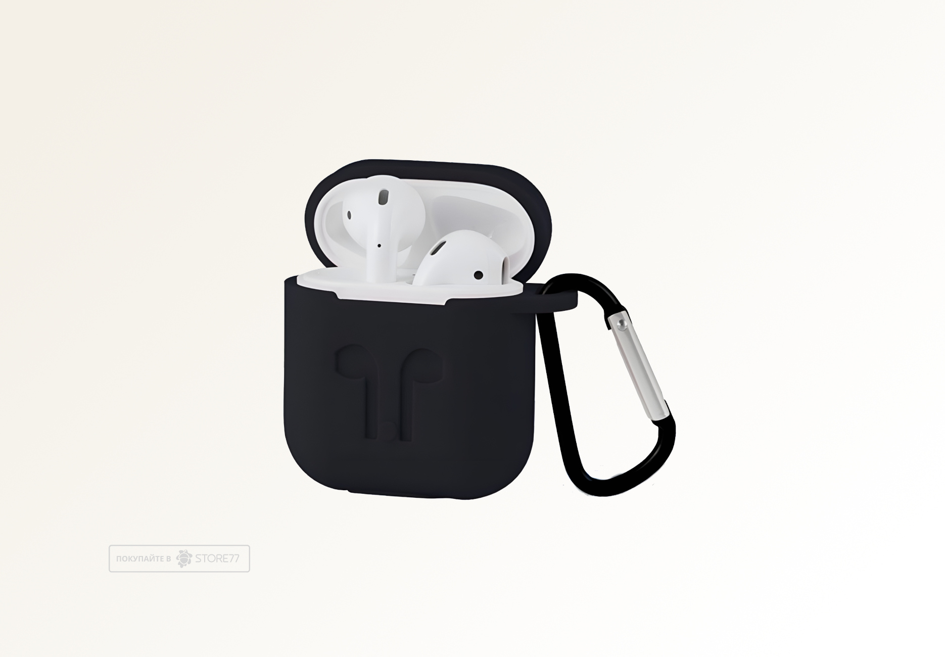 Чехол для Apple AirPods 2 силиконовый с карабином (Черный)