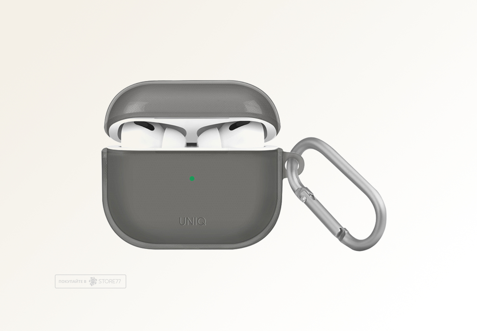 Чехол Uniq для Airpods 3 Glase TPU case with carabin (Серый)