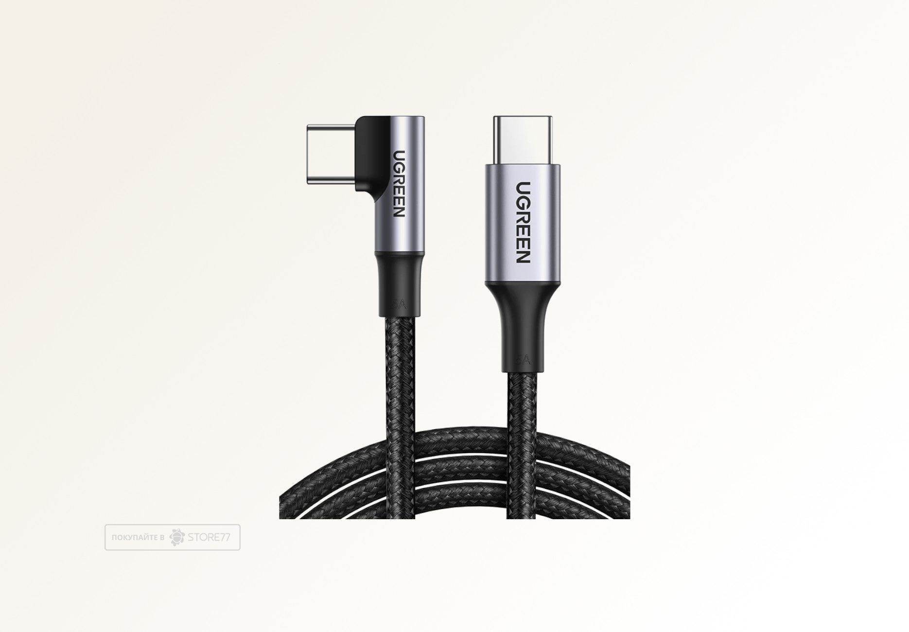 Кабель Ugreen US334 USB-C - USB-C, 100W 1м, угловой (Черный)