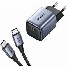 Сетевое зарядное устройство UGREEN CD319 Nexode 30W GaN USB-C PD + кабель USB-C - USB-C (Серый космос)