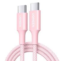 Кабель UGREEN L501 Braided USB-C - USB-C 60W PD 1м (Розовый)