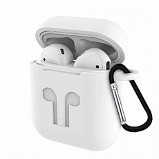 Чехол для Apple AirPods 2 силиконовый с карабином (Белый)
