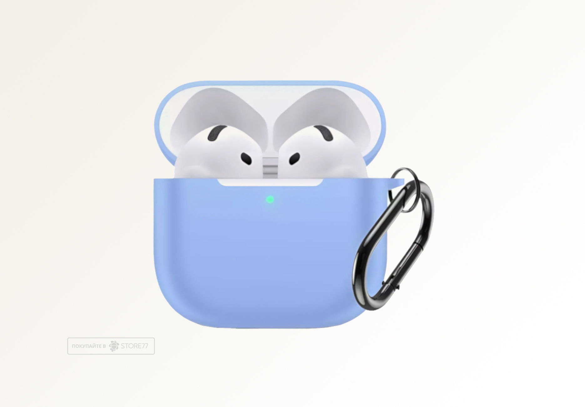 Чехол силиконовый для наушников Apple AirPods 4 с карабином (Голубой)