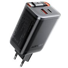 Сетевое зарядное устройство ACEFAST A111 PD67W GaN USB-C + USB-A с кабелем USB-C Roulette (Черное)