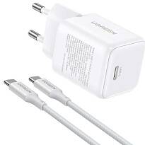 Сетевое зарядное устройство UGREEN X513 30W GaN USB-C + кабель USB-C - USB-C (Белое)