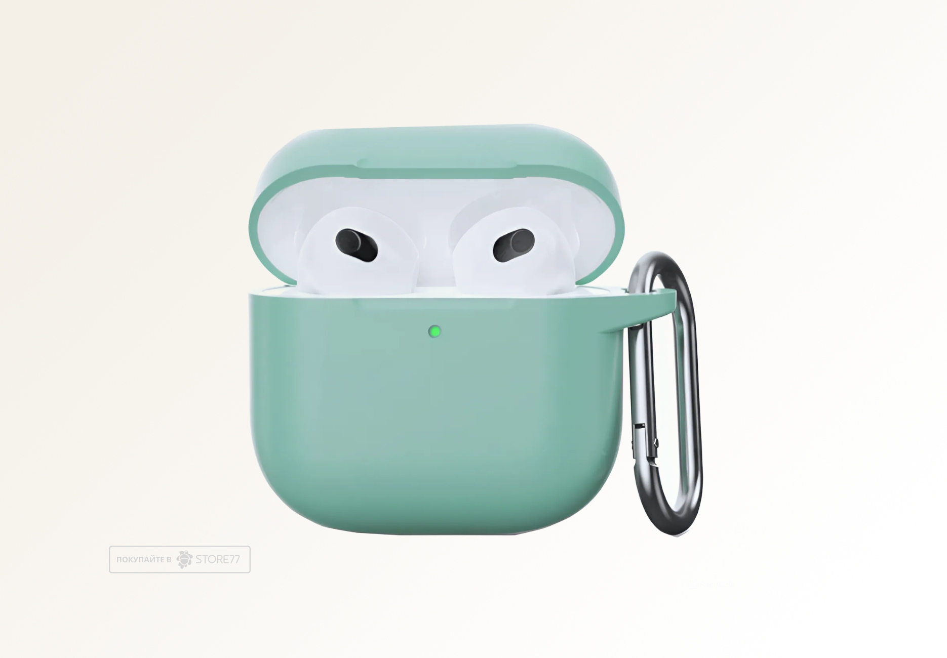 Чехол силиконовый для наушников Apple AirPods 4 с карабином (Мятный)
