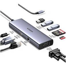 Переходник UGREEN CM498 9-in-1 3xUSB-A/Ethernet/HDMI/SD/TF/VGA/PD100W (Серый космос)