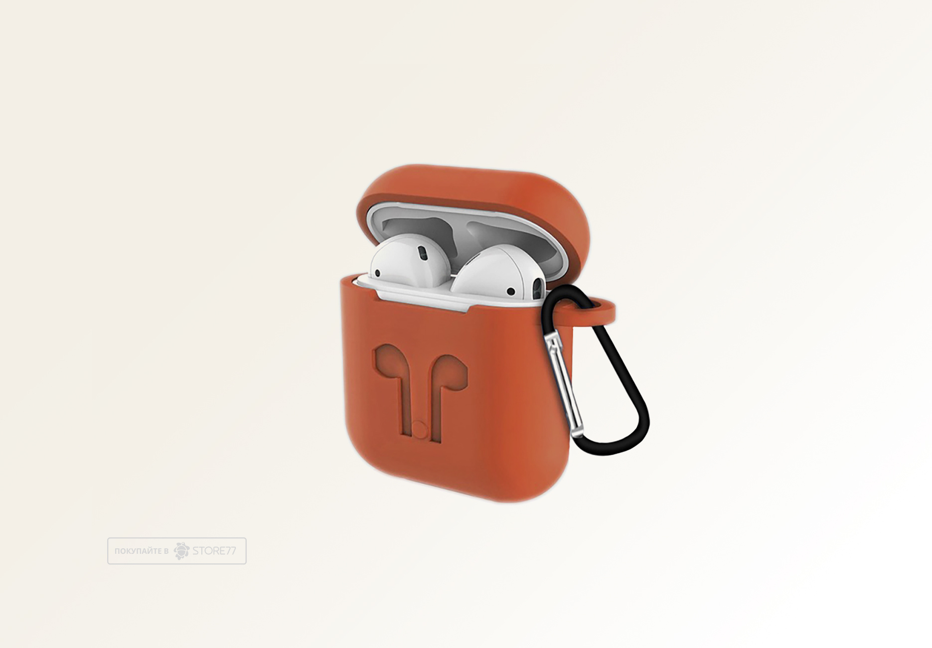 Чехол для Apple AirPods 2 силиконовый с карабином (Оранжевый)