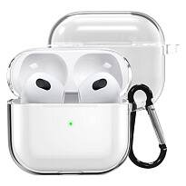 Чехол силиконовый для наушников Apple AirPods 3 с карабином (Прозрачный)