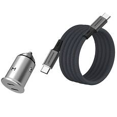 Автомобильное зарядное устройство Magssory 45W 2xUSB-C, с магнитным кабелем (Серебро)