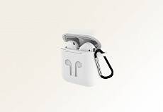 Чехол для Apple AirPods 2 силиконовый с карабином (Белый)