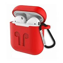 Чехол для Apple AirPods 2 силиконовый с карабином (Красный)