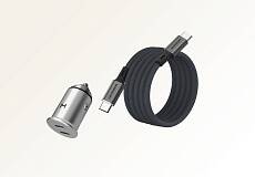 Автомобильное зарядное устройство Magssory 45W 2xUSB-C, с магнитным кабелем (Серебро)