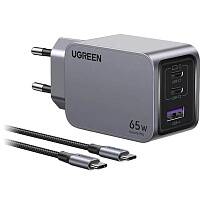 Сетевое зарядное устройство UGREEN X755 Nexode Pro Thermal Guard 65W GaN 2xUSB-C + USB-A + кабель USB-C - USB-C (Серое)