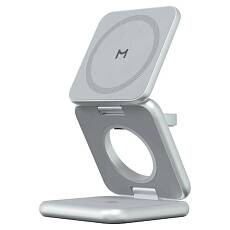 Беспроводное зарядное устройство Magssory Fold Pro 3 в 1 для Apple с Magsafe, Qi2 (Серебро)