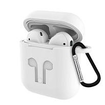 Чехол для Apple AirPods 2 силиконовый с карабином (Белый)