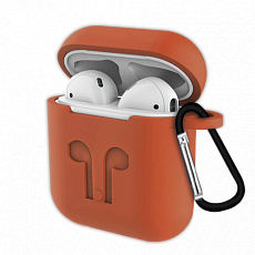 Чехол для Apple AirPods 2 силиконовый с карабином (Оранжевый)