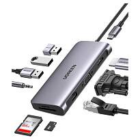 Переходник Ugreen CM179 Multi Ports USB-C Docking Station 10в1 (Серый космос) 